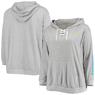 Women's Fanatics Branded Heathered Gray Los Angeles Chargers Plus Size Lace-Up Pullover Hoodie