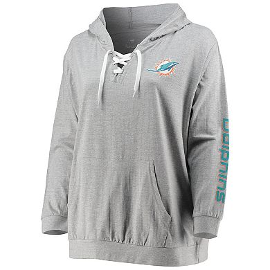 Women's Fanatics Branded Heathered Gray Miami Dolphins Plus Size Lace-Up Pullover Hoodie