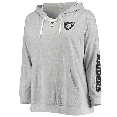 Women's Fanatics Branded Heathered Gray Las Vegas Raiders Plus Size Lace-Up Pullover Hoodie