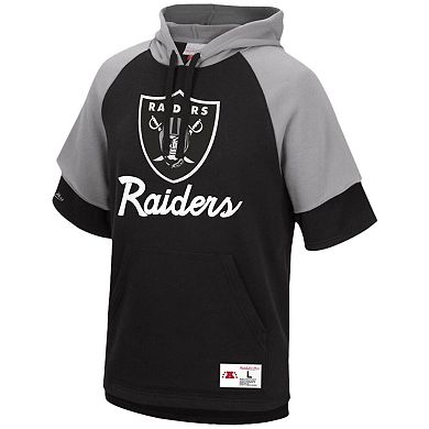 Men's Mitchell & Ness Black Las Vegas Raiders Home Advantage Raglan Short Sleeve Pullover Hoodie
