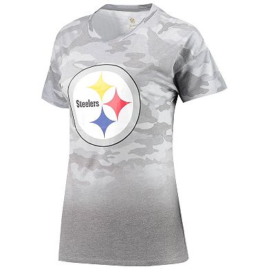 Juniors Gray/Black Pittsburgh Steelers Beth Camo Dip-Dye T-Shirt