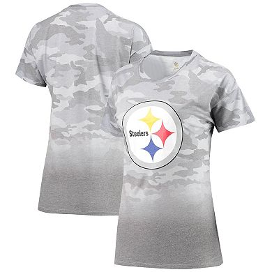 Juniors Gray/Black Pittsburgh Steelers Beth Camo Dip-Dye T-Shirt