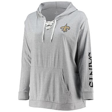 Women's Fanatics Branded Heathered Gray New Orleans Saints Plus Size Lace-Up Pullover Hoodie