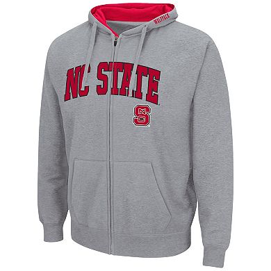 Men's Colosseum Heathered Gray NC State Wolfpack Arch & Logo 3.0 Full-Zip Hoodie