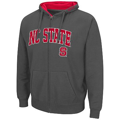 Men's Colosseum Charcoal NC State Wolfpack Arch & Logo 3.0 Full-Zip Hoodie