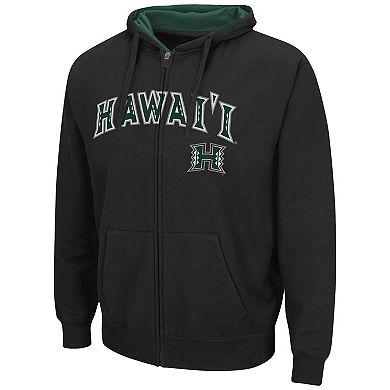 Men's Colosseum Black Hawaii Warriors Arch & Logo 3.0 Full-Zip Hoodie