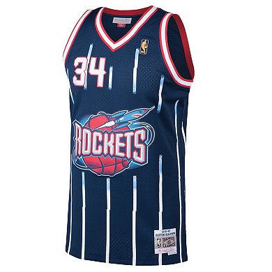 Men's Mitchell & Ness Hakeem Olajuwon Navy Houston Rockets Hardwood Classics Swingman Jersey