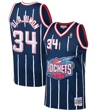 Men's Mitchell & Ness Hakeem Olajuwon Navy Houston Rockets Hardwood Classics Swingman Jersey