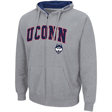 Men's Colosseum Heathered Gray UConn Huskies Arch & Logo 3.0 Full-Zip Hoodie