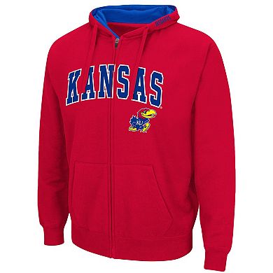 Men's Colosseum Red Kansas Jayhawks Arch & Logo 3.0 Full-Zip Hoodie