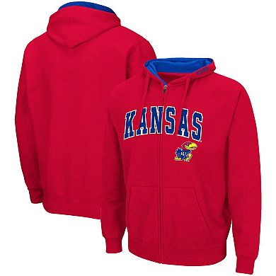 Men's Colosseum Red Kansas Jayhawks Arch & Logo 3.0 Full-Zip Hoodie