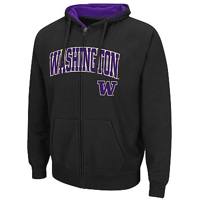 Men's Colosseum Black Washington Huskies Arch & Logo 3.0 Full-Zip Hoodie