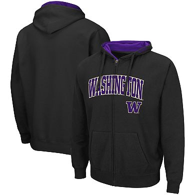 Men's Colosseum Black Washington Huskies Arch & Logo 3.0 Full-Zip Hoodie