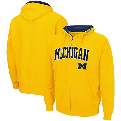 Men's Colosseum Maize Michigan Wolverines Arch & Logo 3.0 Full-Zip Hoodie