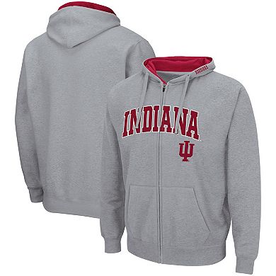 Men's Colosseum Heathered Gray Indiana Hoosiers Arch & Logo 3.0 Full-Zip Hoodie