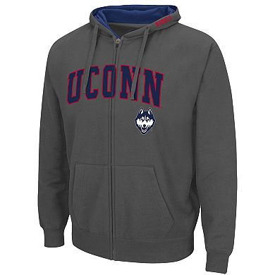 Men's Colosseum Charcoal UConn Huskies Arch & Logo 3.0 Full-Zip Hoodie