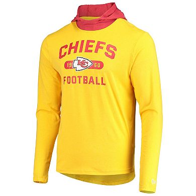 Men's New Era Gold/Red Kansas City Chiefs Active Block Hoodie Long Sleeve T-Shirt