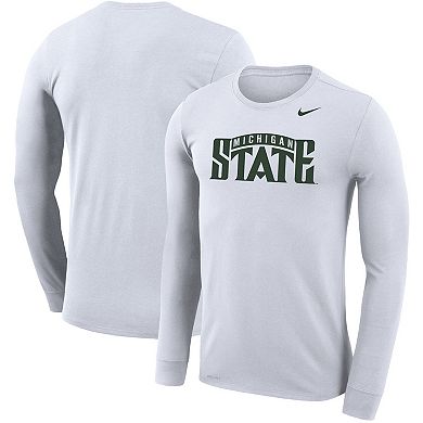 Men's Nike White Michigan State Spartans School Wordmark Logo Performance Legend Long Sleeve T-Shirt