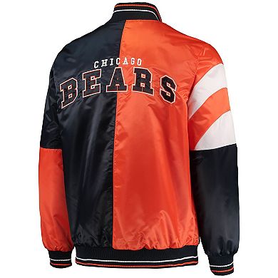 Men's Starter Navy/Orange Chicago Bears Leader Varsity Satin Full-Snap Jacket