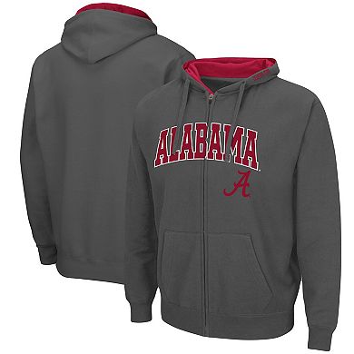 Men's Colosseum Charcoal Alabama Crimson Tide Arch & Logo 3.0 Full-Zip Hoodie