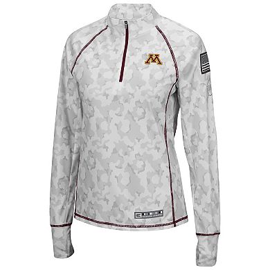 Women's Colosseum White Minnesota Golden Gophers OHT Military Appreciation Officer Arctic Camo 1/4-Zip Jacket