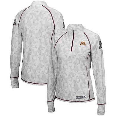 Women's Colosseum White Minnesota Golden Gophers OHT Military Appreciation Officer Arctic Camo 1/4-Zip Jacket