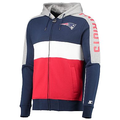 Men's Starter Navy/Red New England Patriots Playoffs Color Block Full-Zip Hoodie