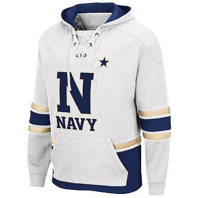 Men's Colosseum White Navy Midshipmen Lace Up 3.0 Pullover Hoodie