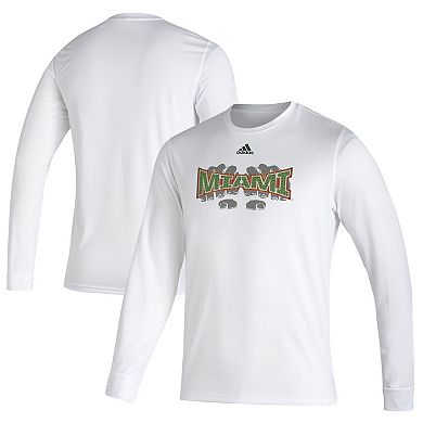 Men's adidas White Miami Hurricanes Touchdown Ring Creator Long Sleeve T-Shirt