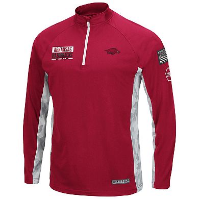 Men's Colosseum Cardinal Arkansas Razorbacks OHT Military Appreciation Snow Cruise Raglan 1/4-Zip Jacket