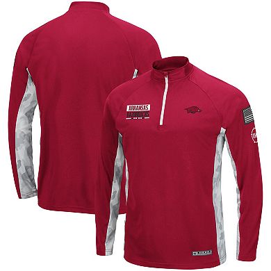 Men's Colosseum Cardinal Arkansas Razorbacks OHT Military Appreciation Snow Cruise Raglan 1/4-Zip Jacket