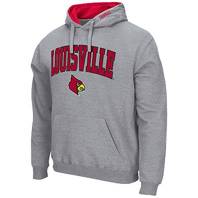 Men's Colosseum Heather Gray Louisville Cardinals Arch & Logo 3.0 Pullover Hoodie