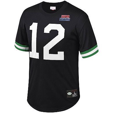 Men's Mitchell & Ness Joe Namath Black New York Jets Retired Player Name & Number Mesh Top