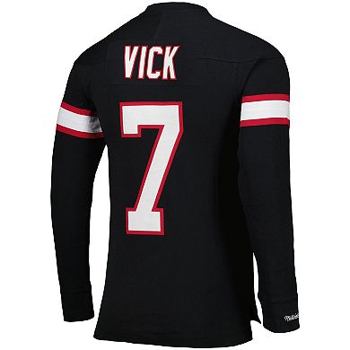 Men's Mitchell & Ness Michael Vick Black Atlanta Falcons Throwback Retired Player Name & Number Long Sleeve Top