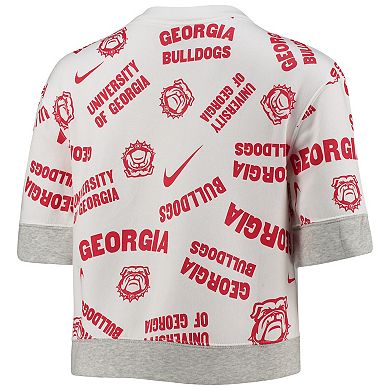 Women's Nike White/Heathered Gray Georgia Bulldogs Allover Print Trend Cropped Tri-Blend T-Shirt