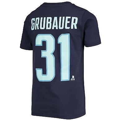 Youth Philipp Grubauer Navy Seattle Kraken Player Name & Number T-Shirt