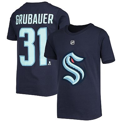 Youth Philipp Grubauer Navy Seattle Kraken Player Name & Number T-Shirt