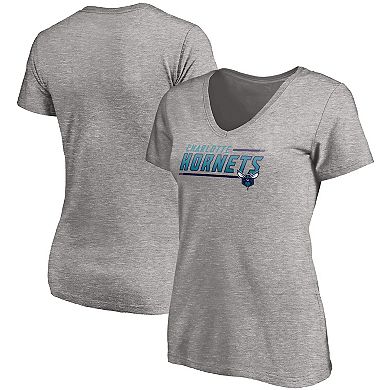 Women's Fanatics Branded Heathered Gray Charlotte Hornets Plus Size Mascot In Bounds V-Neck T-Shirt