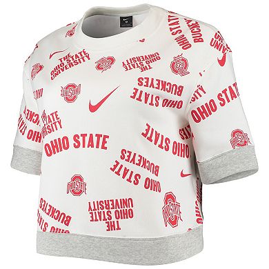 Women's Nike White/Heathered Gray Ohio State Buckeyes Allover Print Trend Cropped Tri-Blend T-Shirt