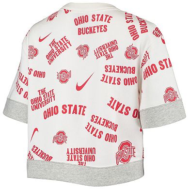 Women's Nike White/Heathered Gray Ohio State Buckeyes Allover Print Trend Cropped Tri-Blend T-Shirt
