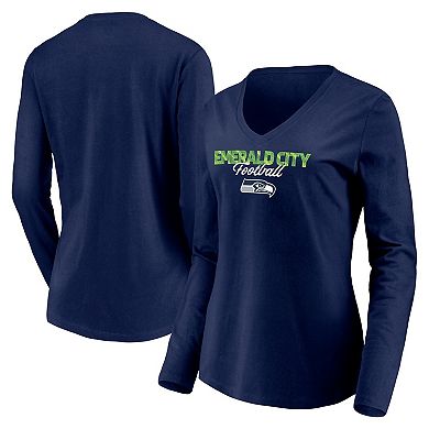 Women's Fanatics Branded College Navy Seattle Seahawks Highly Valued Long Sleeve V-Neck T-Shirt