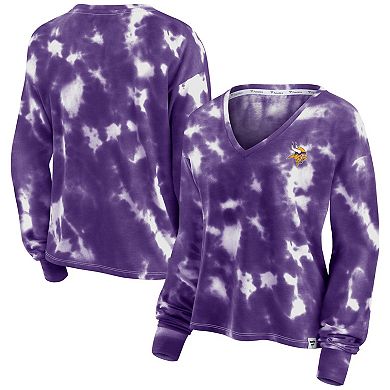 Women's Fanatics Branded White/Purple Minnesota Vikings Sport Resort Tie-Dye V-Neck Long Sleeve T-Shirt