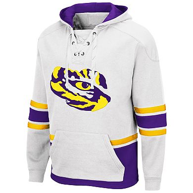 Men's Colosseum White LSU Tigers Lace Up 3.0 Pullover Hoodie