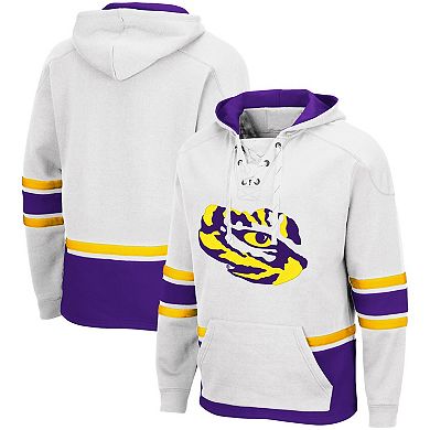 Men's Colosseum White LSU Tigers Lace Up 3.0 Pullover Hoodie