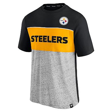 Men's Fanatics Branded Black/Heathered Gray Pittsburgh Steelers Colorblock T-Shirt