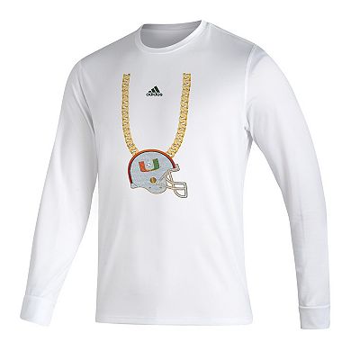 Men's adidas White Miami Hurricanes Turnover Chain Creator Long Sleeve T-Shirt