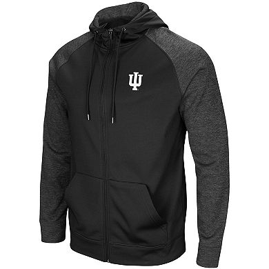 Men's Colosseum Black Indiana Hoosiers Big & Tall Blackout 2.0 Raglan Full-Zip Hoodie