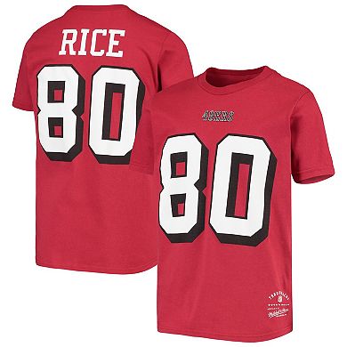 Youth Mitchell & Ness Jerry Rice Scarlet San Francisco 49ers Retired Retro Player Name & Number T-Shirt