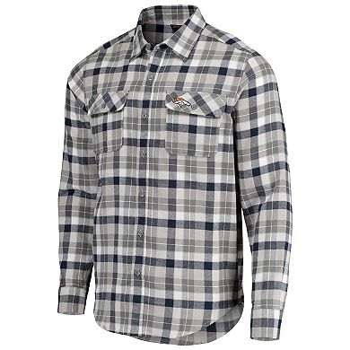 Men's Antigua Navy/Gray Denver Broncos Ease Flannel Long Sleeve Button-Up Shirt