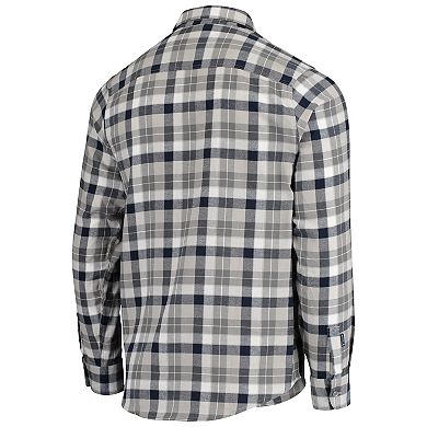 Men's Antigua Navy/Gray Denver Broncos Ease Flannel Long Sleeve Button-Up Shirt